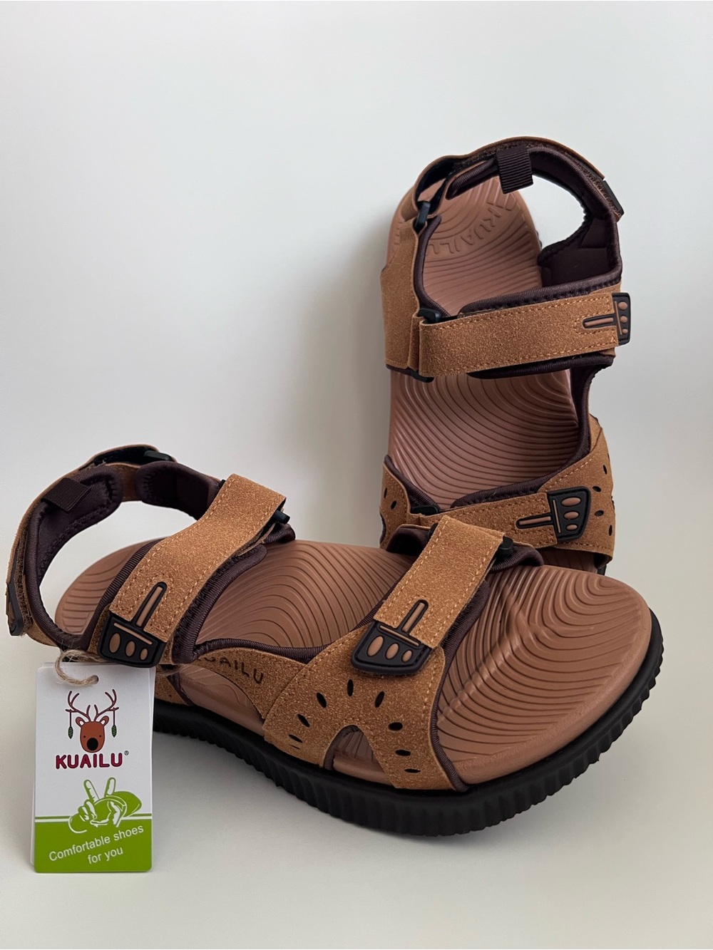 Kuailu Men’s Tan Adjustable Outdoor Sandals